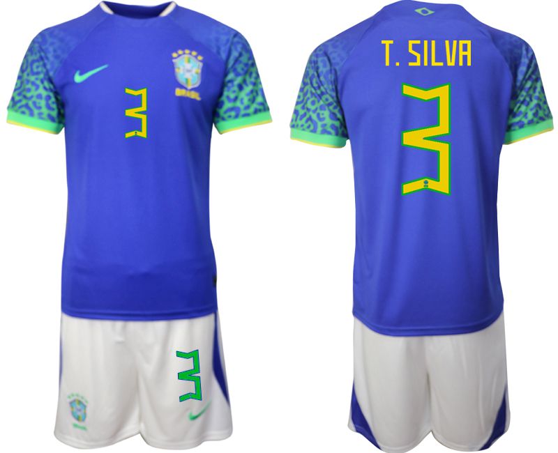 Men 2022 World Cup National Team Brazil away blue 3 Soccer Jerseys